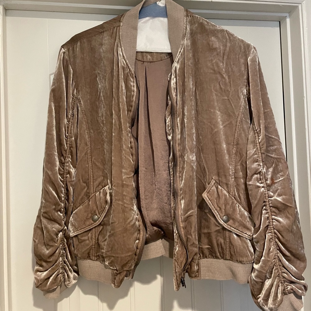 free people velvet ruched bomber jacket